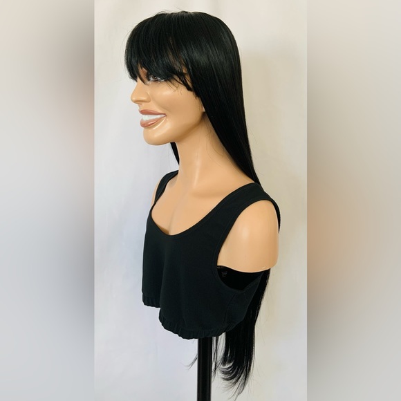 Unisex Long Straight Black Premium Fiber Wig with Bangs for Daily Wear/Events 🖤 - Picture 8 of 9